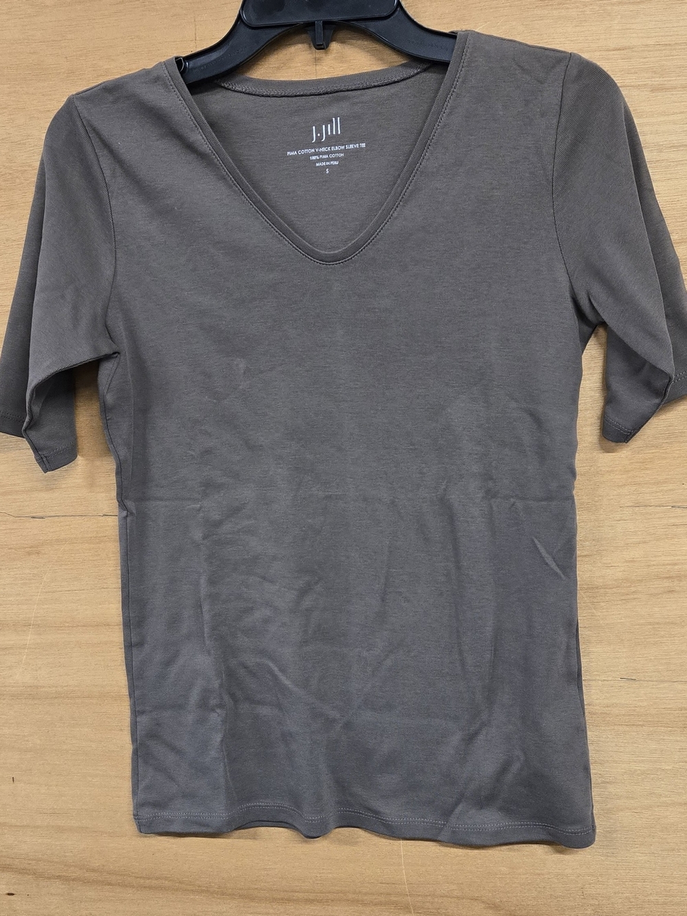 J. Jill Elbo Sleeve V-Neck Tee in Brown Pima Cotton